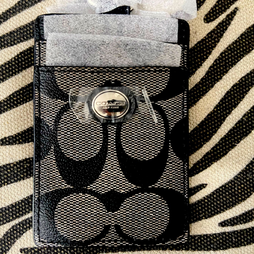 Coach Signature Black Lanyard ID Case Holder NWT